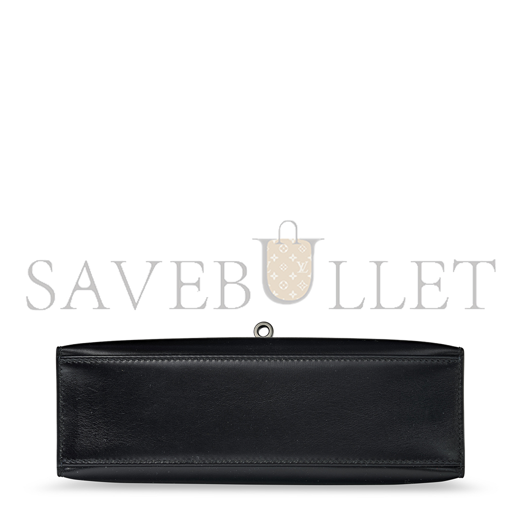 H**mes black box leather so black kelly pochette with pvd hardware (22*14*7cm)